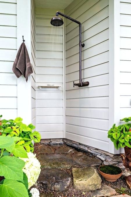 Poolside outdoor rustic shower